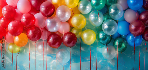 Rainbow party balloons wallpaper background 001