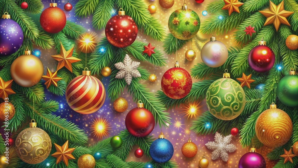 A Festive Christmas Tree Branch with Ornaments, Stars and Snowflakes, Ornament, Christmas Decorations, Holiday Cheer, Christmas Tree ,christmas A Festive Christmas Tree Branch with Ornaments, Stars and Snowflakes, Ornament, Christmas Decorations, Holiday Cheer, Christmas Tree ,christmas