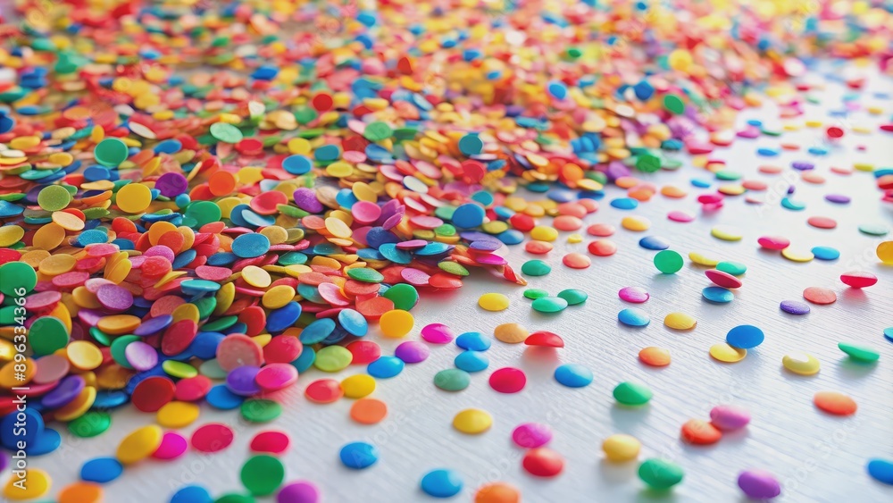 A Pile of Colorful Round Confetti on a White Background, Confetti, Celebration, Party, Decoration A Pile of Colorful Round Confetti on a White Background, Confetti, Celebration, Party, Decoration