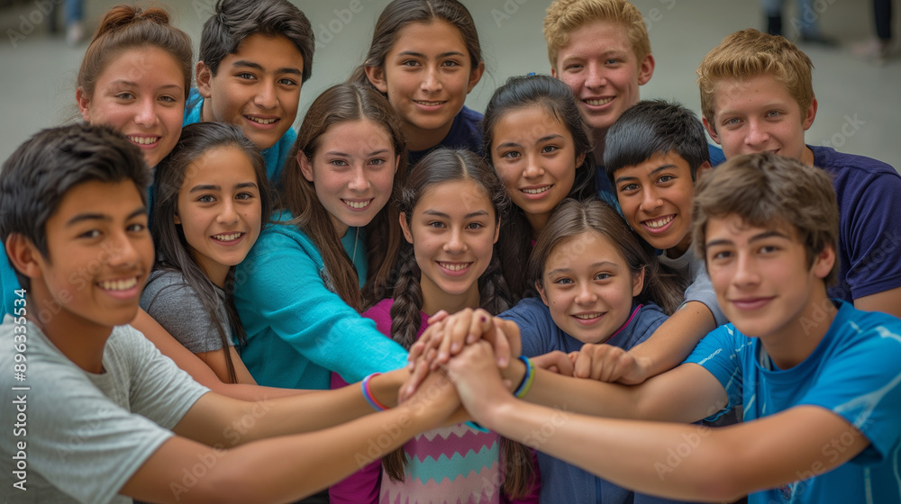 Diverse Group of happy Teens Celebrating Unity Diverse Group of happy Teens Celebrating Unity
