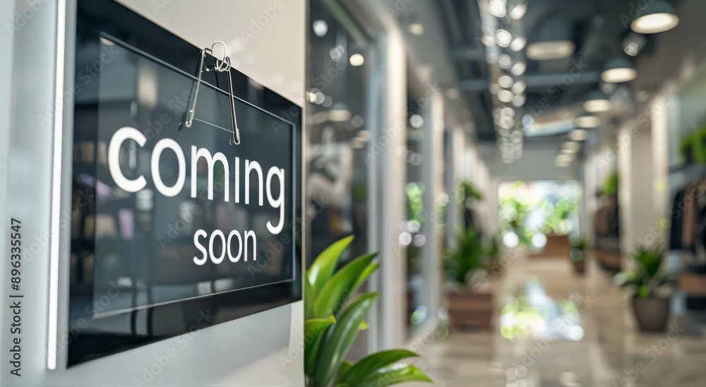 Fototapeta premium Coming Soon Sign in Modern Retail Space