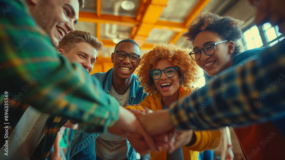 Obraz premium Diverse Group of happy Teens Celebrating Unity 