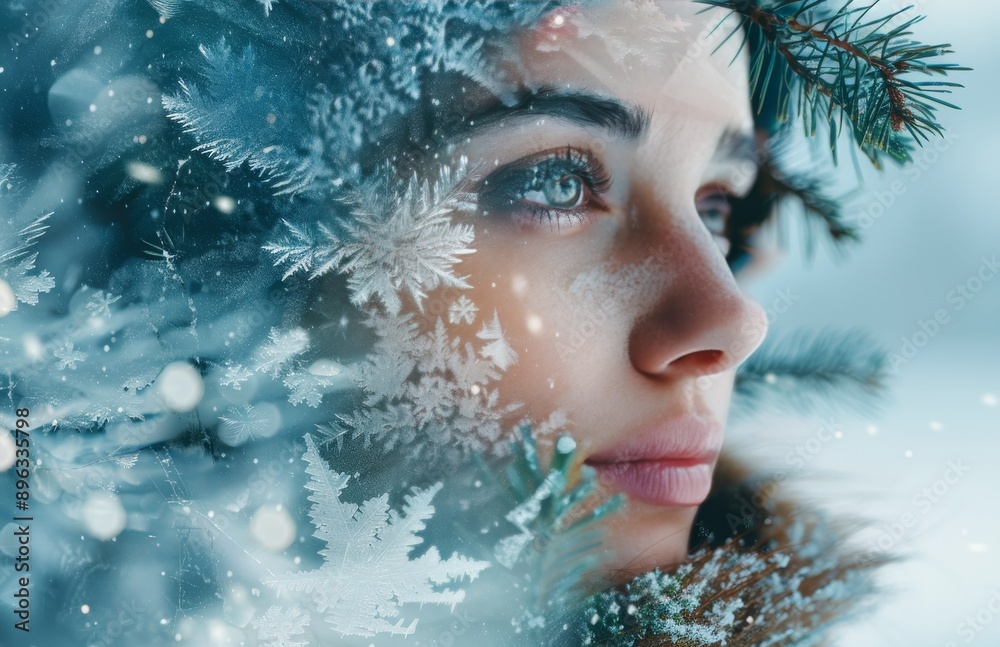 Woman Looking Through Snowy Trees Woman Looking Through Snowy Trees