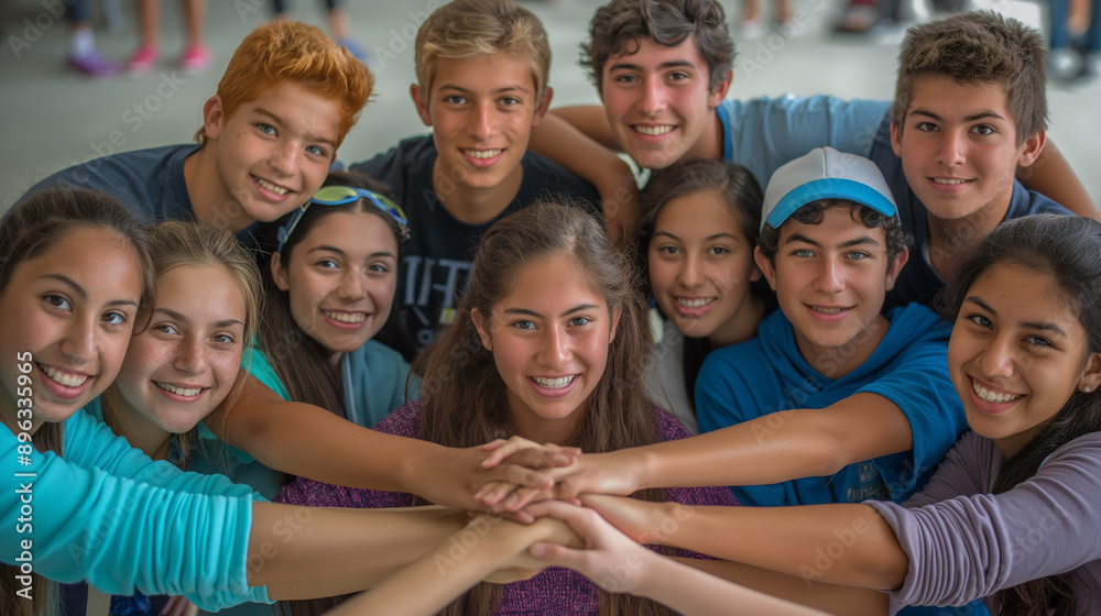 Diverse Group of happy Teens Celebrating Unity Diverse Group of happy Teens Celebrating Unity