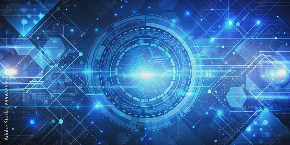 Abstract Blue Technology Background with Geometric Shapes and Circuit Board Design, abstract, technology, futuristic, circuit board Abstract Blue Technology Background with Geometric Shapes and Circuit Board Design, abstract, technology, futuristic, circuit board