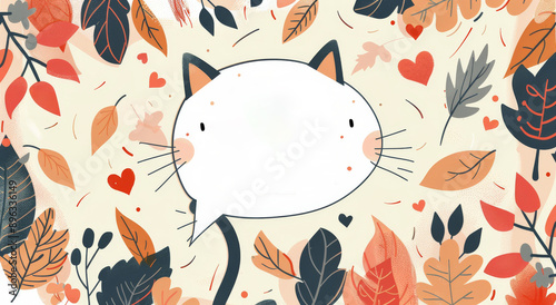 Cat Holding Blank Sign With Fall Foliage