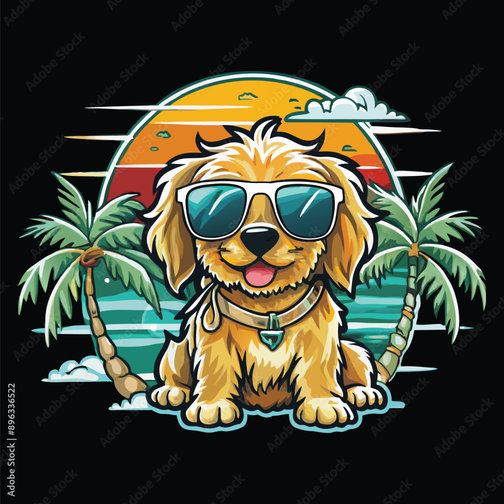 Naklejka premium Pawsome Summer Days vibes with palm tree vector illustration, Vector, Cartoon , T - shirt design