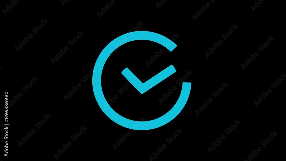 the check mark icon is aqua and cyan color. Allowed tick mark icon animation. Black background. the check mark icon is aqua and cyan color. Allowed tick mark icon animation. Black background.