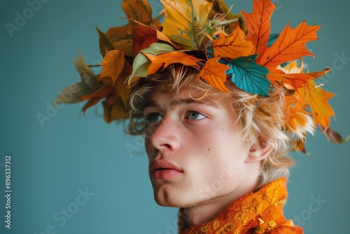 Man Wearing Fall Leaf Crown