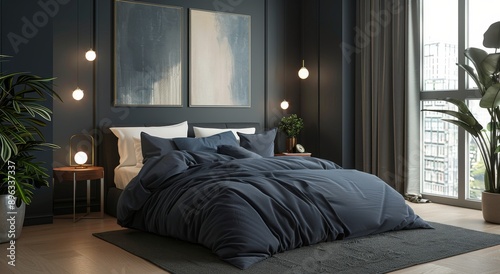 Modern Bedroom With Blue Bedding