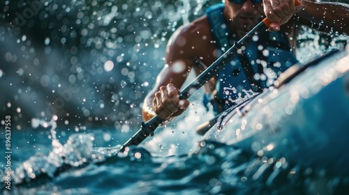 Kayaker Navigating Whitewater Rapids