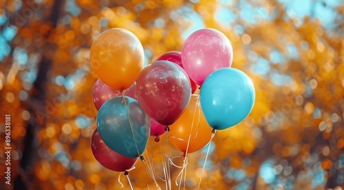 Colorful Balloons Against Autumn Sky