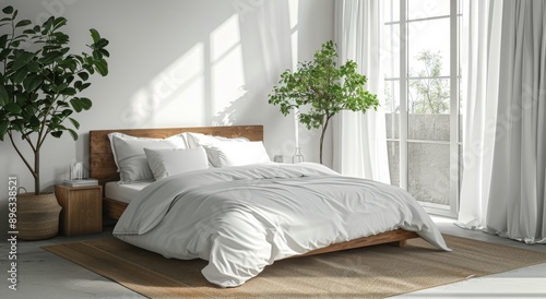 Modern Bedroom With White Bedding and Plants
