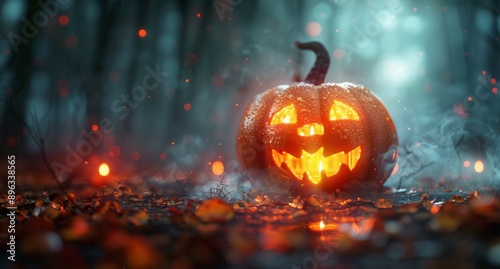 Glowing Jack-O'-Lantern In Smoke