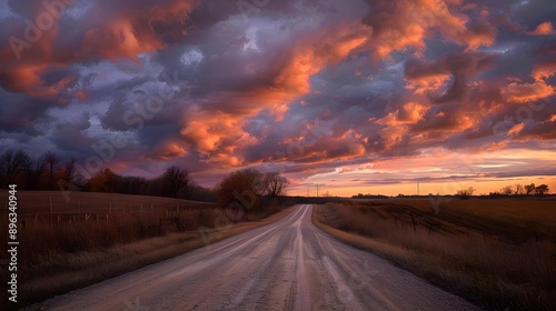 Rural road with dramatic clouds in Southern Michigan