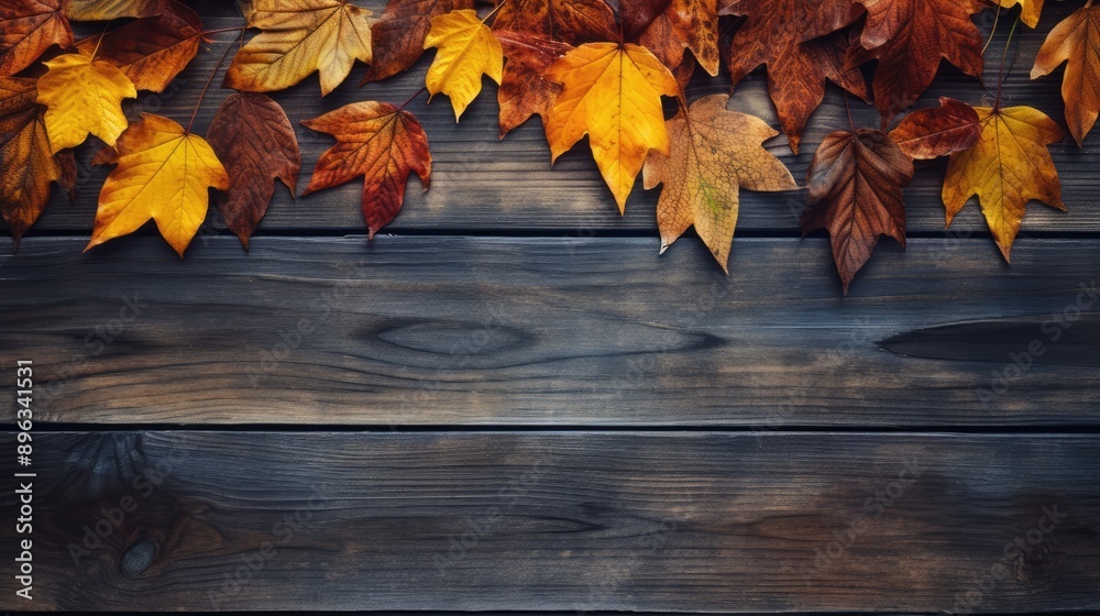 Autumn leaves on dark wood background Autumn leaves on dark wood background