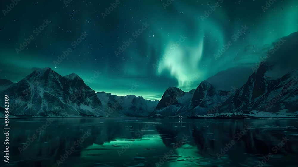Naklejka premium Aurora borealis on the Lofoten islands, Norway