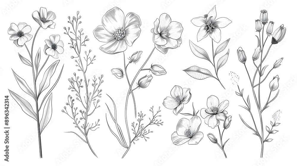 Set of luxury flowers and trendy botanical elements Set of luxury flowers and trendy botanical elements