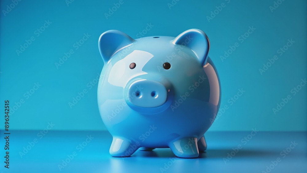 Blue Piggy Bank on a Blue Background, 3D Render, Savings, Finance, Money, Piggy Bank Blue Piggy Bank on a Blue Background, 3D Render, Savings, Finance, Money, Piggy Bank