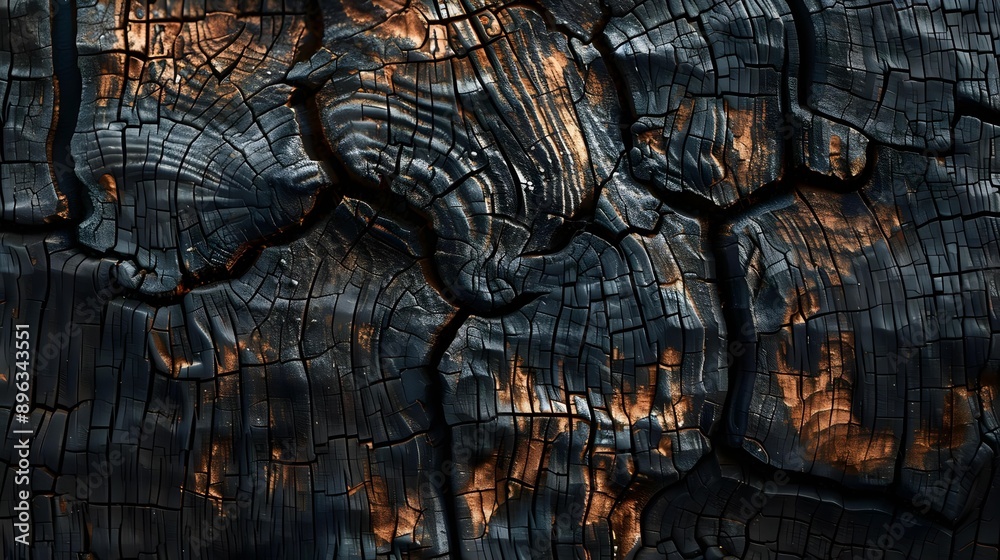 Naklejka premium Texture of old dark burnt cracked wood