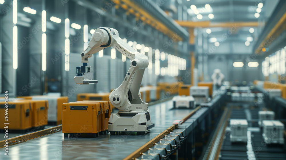 Modern factories use robots, automated vehicles, and advanced technology to improve efficiency in production, warehousing, and transportation. Modern factories use robots, automated vehicles, and advanced technology to improve efficiency in production, warehousing, and transportation.