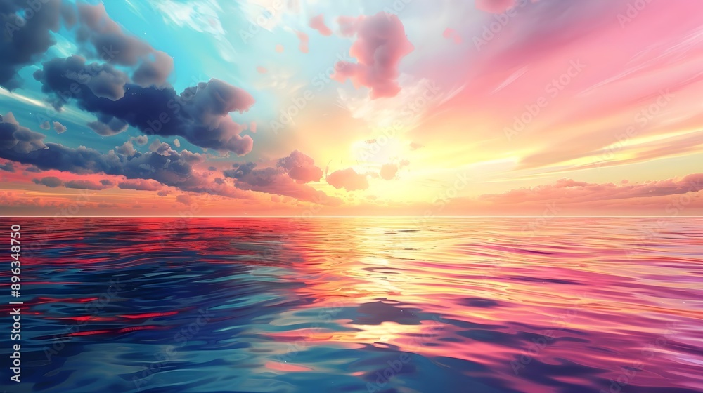 Colorful sky reflecting on smooth water surface Colorful sky reflecting on smooth water surface