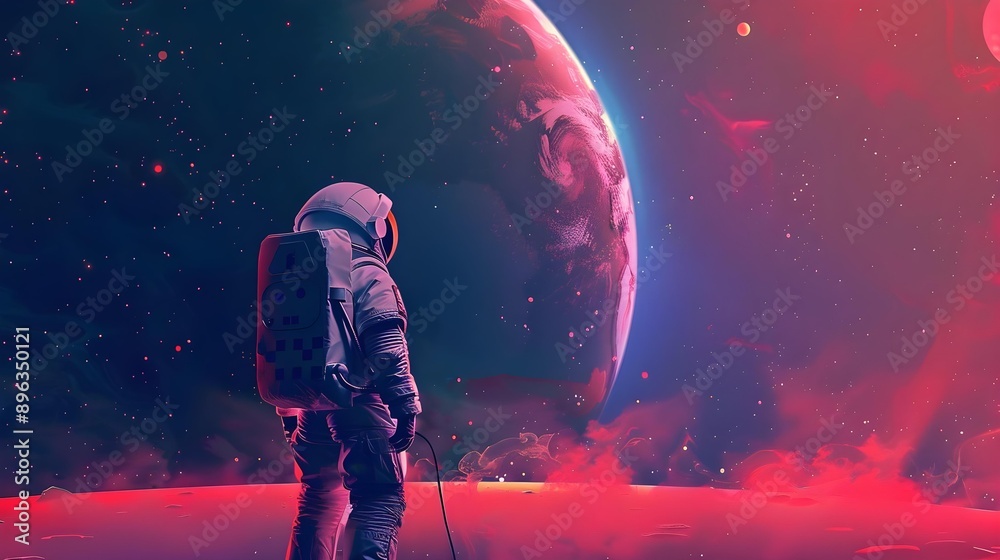 Obraz premium Spaceman and planet: Human in space concept