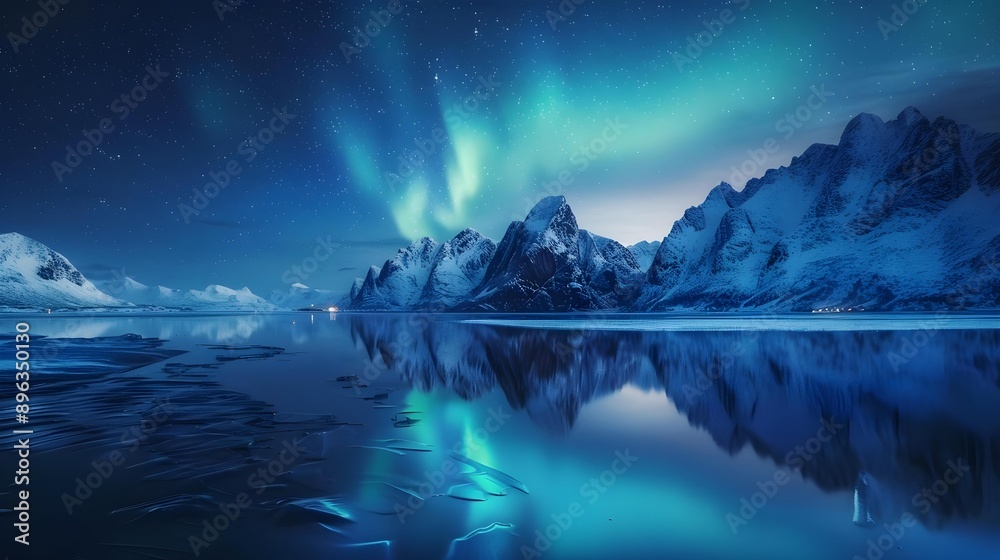 Naklejka premium Aurora borealis on the Lofoten islands, Norway