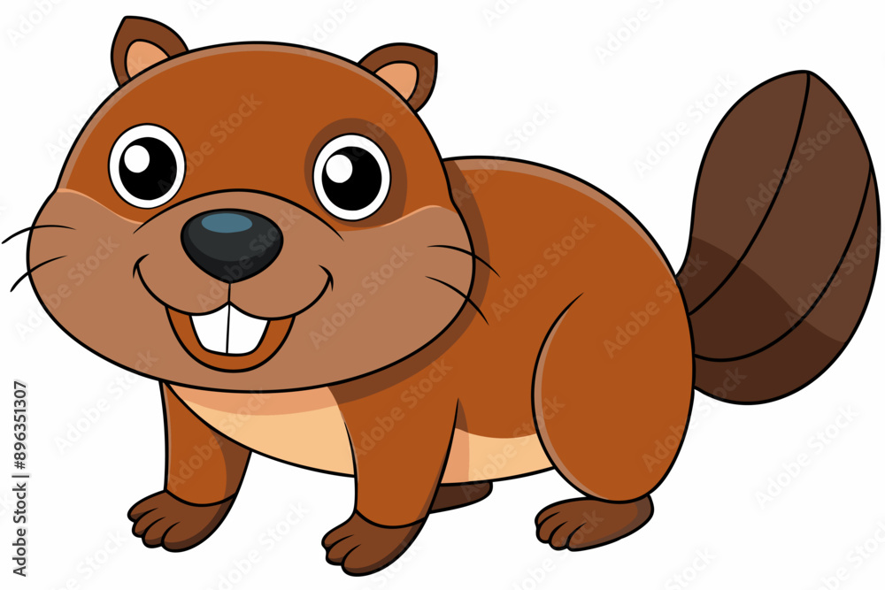 Fototapeta premium Funny Beaver with White Background Vector Illustration, Cartoons, Clipart, and Line Art Design, Funny beaver vector illustration, cartoons, clipart, and line art design with a white background.