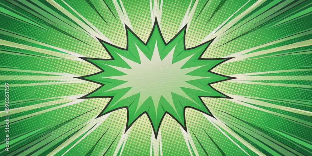 Obraz premium Green Comic Book Explosion Background, Pop Art, Comic Book, Superhero, Design , comic book, explosion