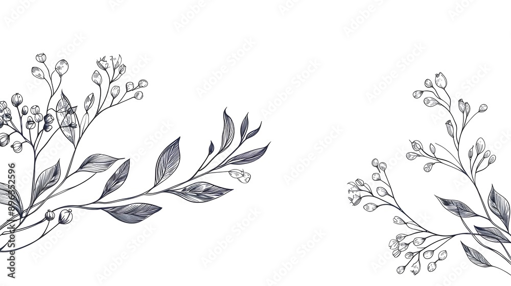 Naklejka premium Trendy floral branch with minimalist flowers