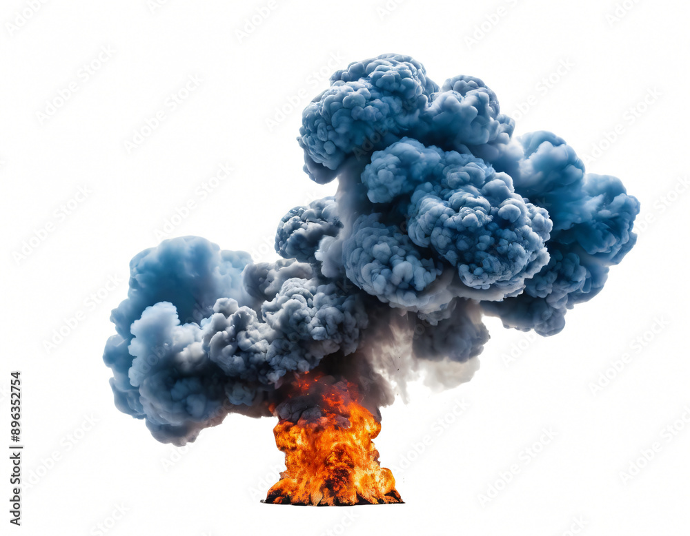 fire explosion and cloud of smoke in isolated white background fire explosion and cloud of smoke in isolated white background