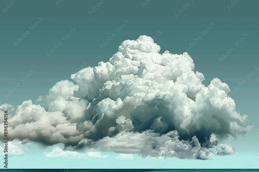Naklejka premium A large cumulus cloud looms over a tranquil sea.