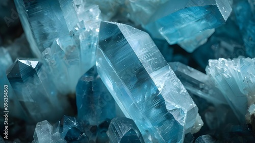 Close-up of natural mineral aquamarine crystals
