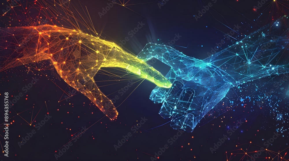 Hand united together forming lines and triangles Hand united together forming lines and triangles