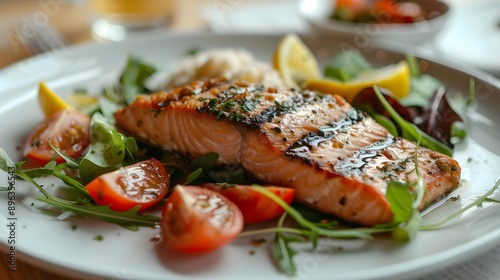 Restaurant food with fresh ingredients on the grill