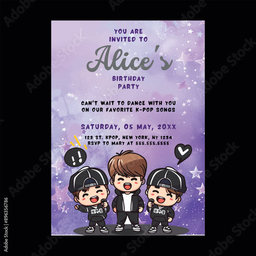 Korean Pop K-Pop Boyband Invitation