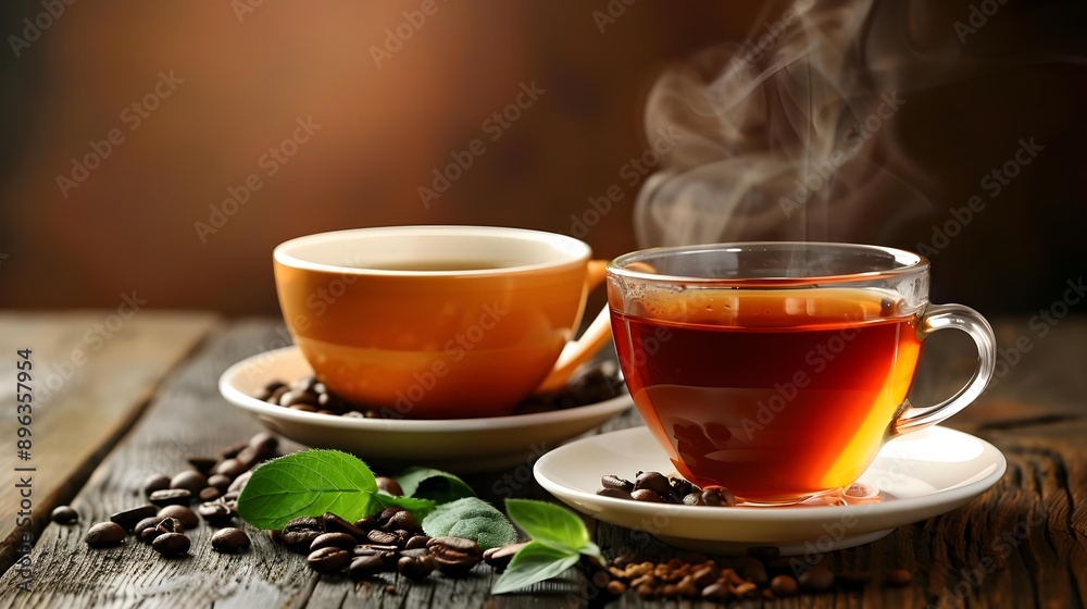 Cup of hot coffee and tea Cup of hot coffee and tea