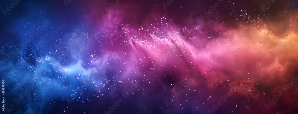 Naklejka premium Color powder splash rainbow background paint holi smoke colour abstract. Powder color splash explosion dust ink burst splatter white texture isolated black spray party blue wallpaper cloud pink stain