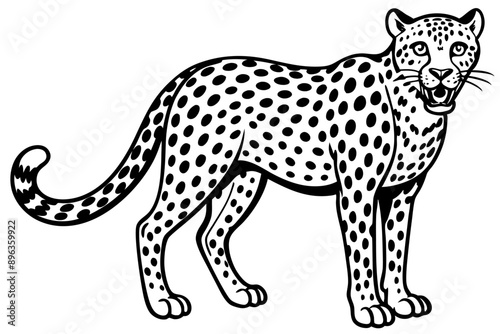 Funny Cheetah Vector Illustration, Cartoon Clipart, and Line Art Design on White Background, Funny cheetah vector illustration, cartoon clipart, and line art design on white background. photo