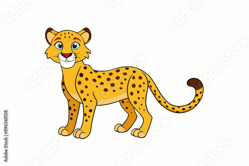 Funny Cheetah Vector Illustration, Cartoon Clipart, and Line Art Design on White Background, Funny cheetah vector illustration, cartoon clipart, and line art design on white background. photo