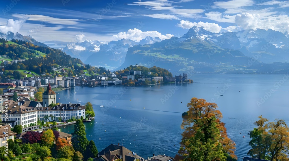 Obraz premium High perspective view of Lake Lucerne
