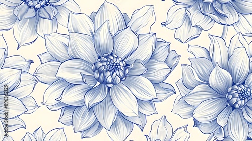 Seamless pattern with hand-drawn dahlia flower