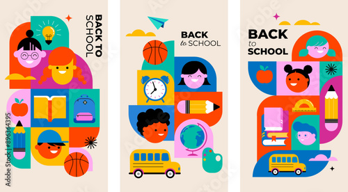 Back to school, geometrical modern style design. Back to school sale, promotion, poster and flyer. Vector illustration