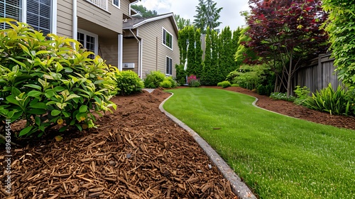 Backyard mulching yard in suburban house