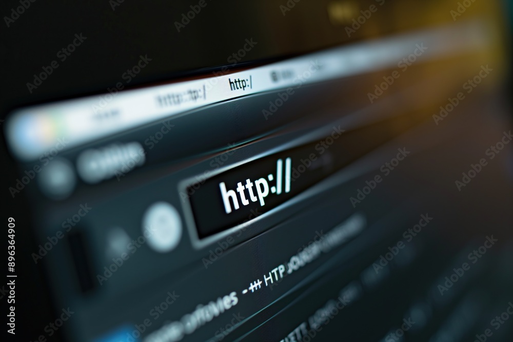 Macro Shot of an HTTP Address Bar on a Computer Screen Illustrating Internet Connectivity and Web Browsing Macro Shot of an HTTP Address Bar on a Computer Screen Illustrating Internet Connectivity and Web Browsing