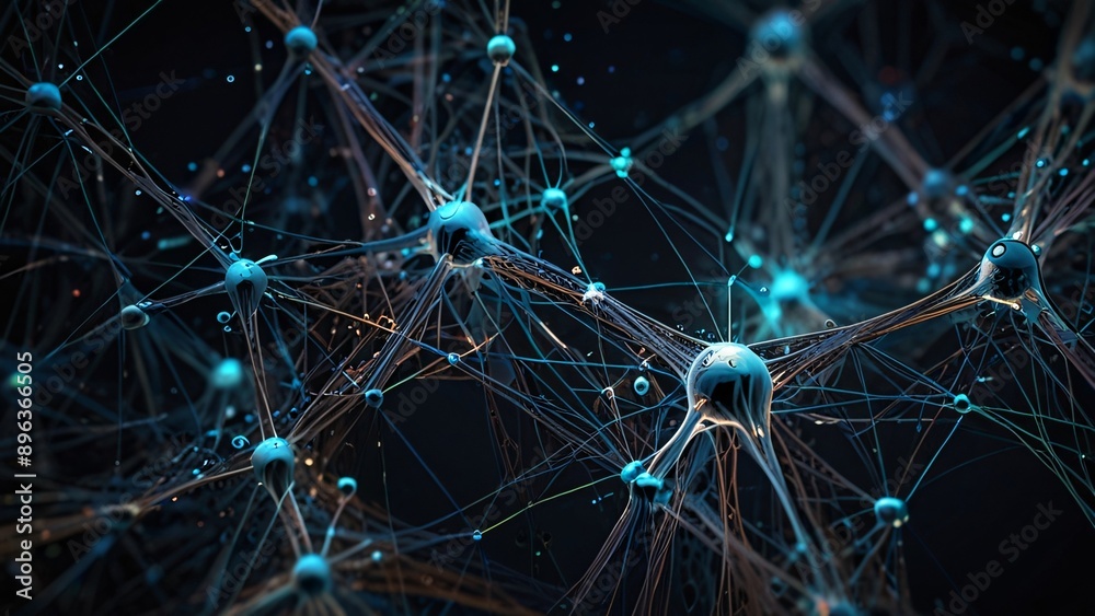 Fototapeta premium Illustrating neural network complexity, abstract representation with dynamic nodes, synaptic patterns, and data flows