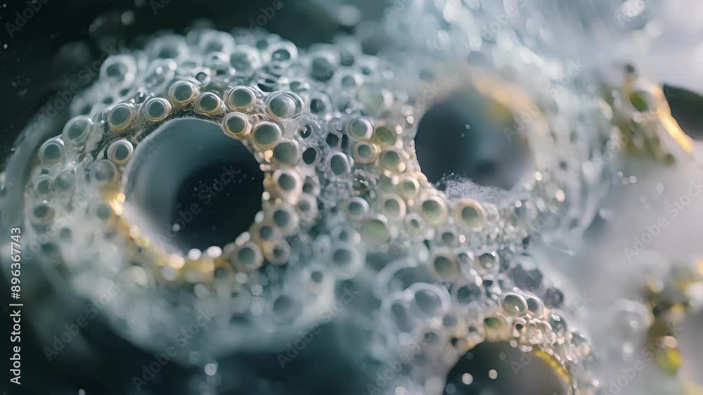 A magnified view of the cells acrosome a specialized structure that contains enzymes used to trate the eggs outer layer.