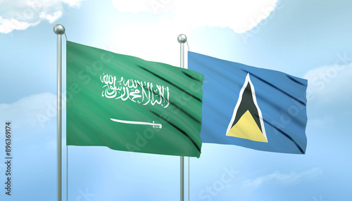 Saudi Arabia and Saint Lucia Flag Together A Concept of Relations photo