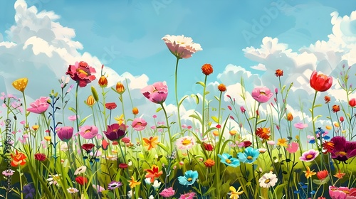 Illustration of a flower meadow in spring